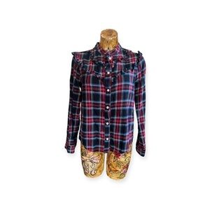 Clu too plaid top Small ruffle long sleeve